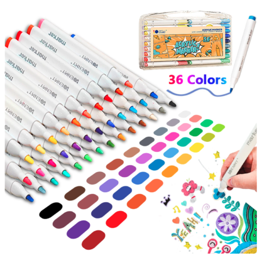 Enmy - 36 Colores, Kits de Marcadores Acrílicos de 1 mm